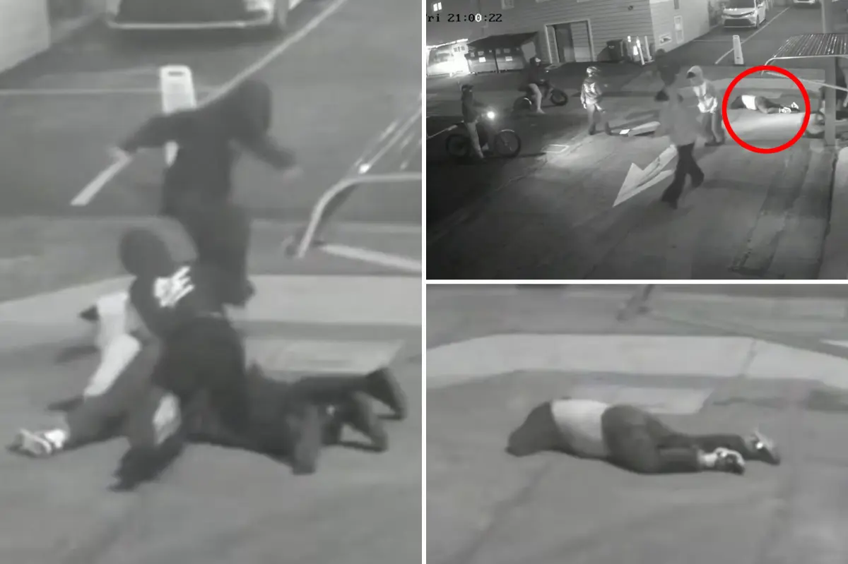 Group of teenage e-bikers violently assault an innocent bystander and take a photo of him, believing he is unconscious.