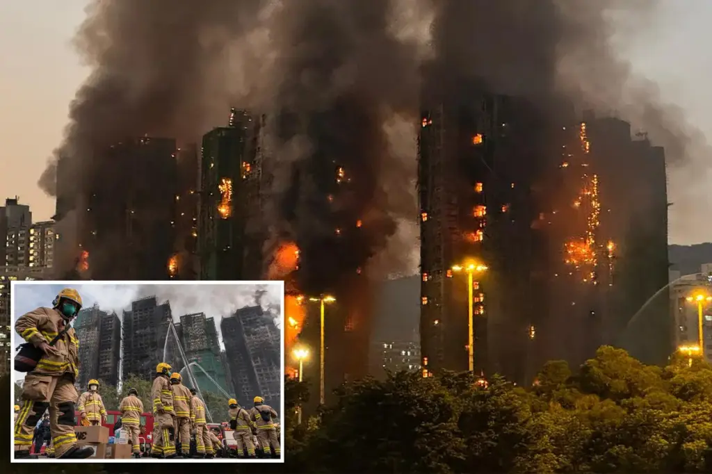 Hong Kong firefighters conduct a final search for survivors following a tragic apartment tower fire that took 94 lives.