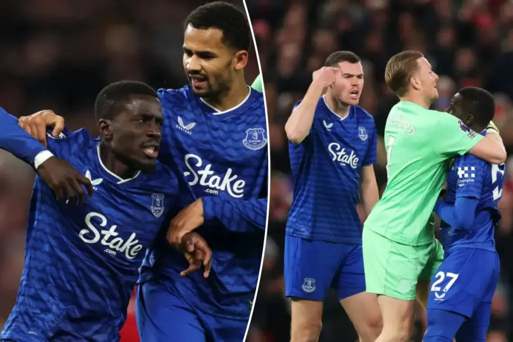 Idrissa Gana Gueye of Everton sent off for striking his own teammate in surprising victory