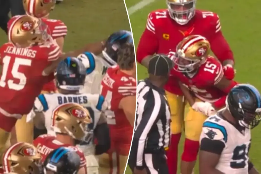 Jauan Jennings hits Tre'von Moehrig following 'cheap shot' in Monday night football