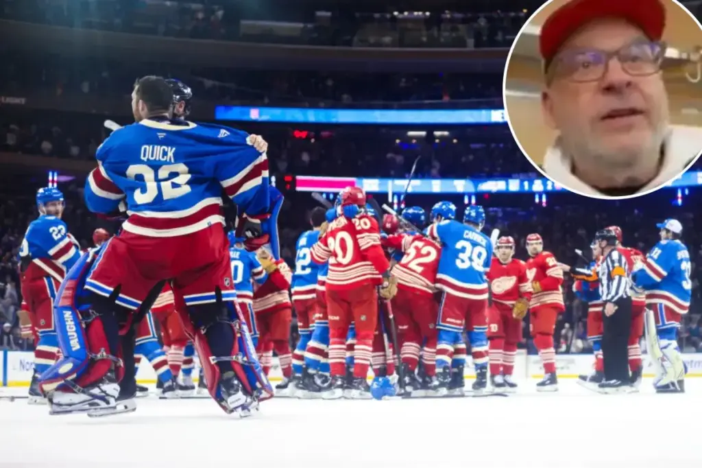 Jeff Garlin inquired about the Rangers' altercation while visiting the Red Wings' locker room.