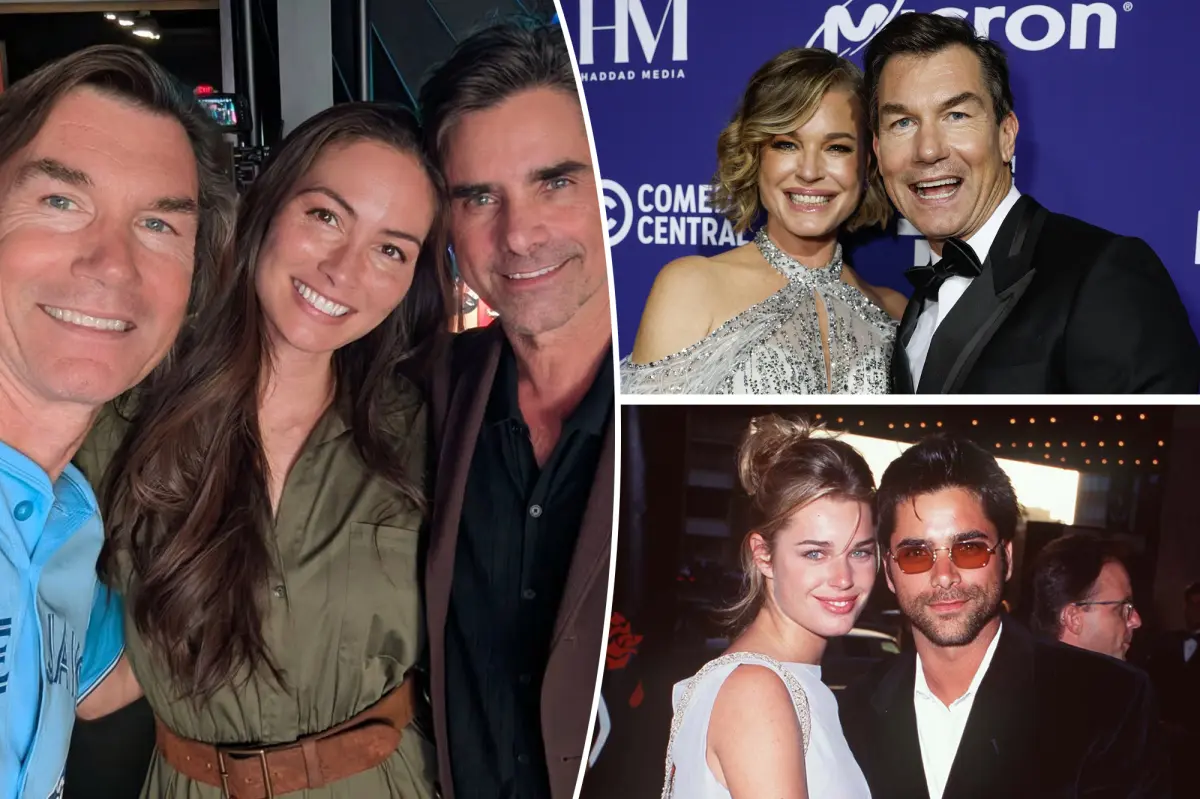 Jerry O'Connell and John Stamos pose for a selfie following Rebecca Romijn incident