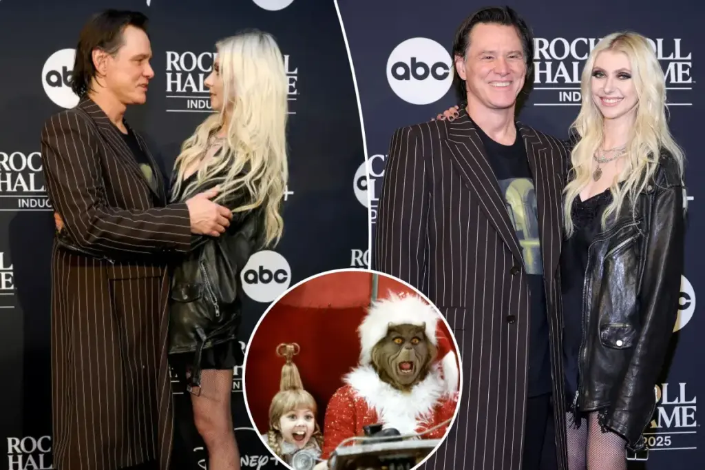 Jim Carrey meets his 'Grinch' co-star Taylor Momsen for the first time in 25 years at the Rock and Roll Hall of Fame Induction ceremony