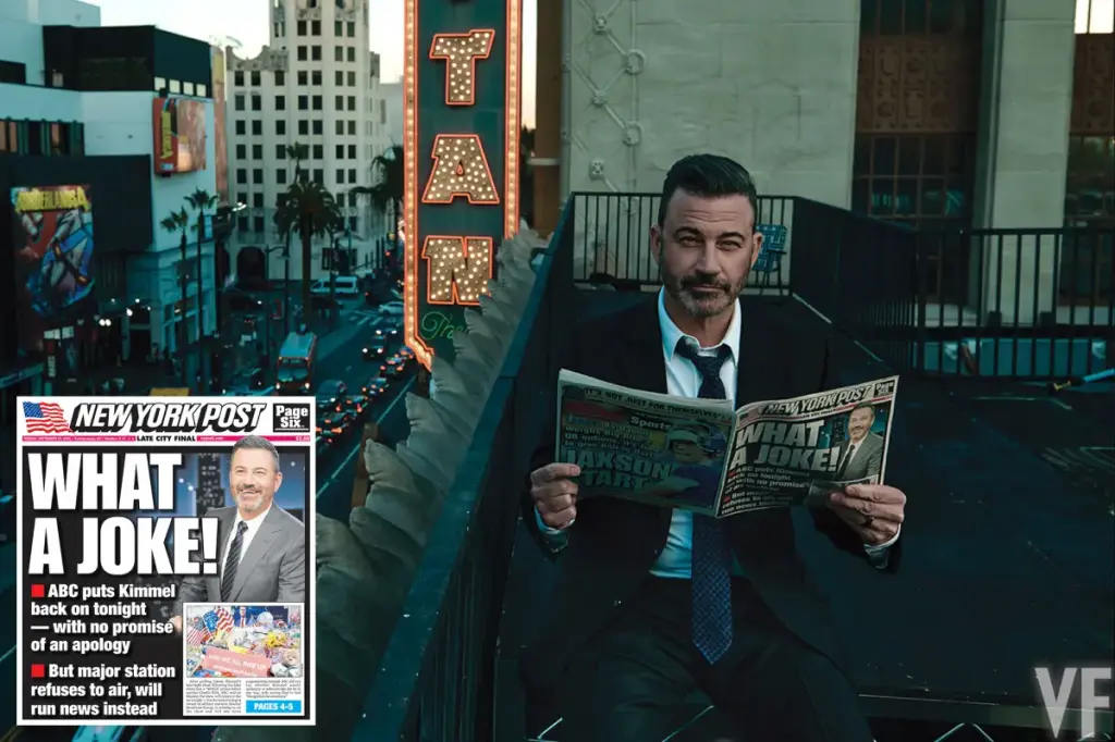 Jimmy Kimmel shares New York Post article about himself during Vanity Fair photoshoot