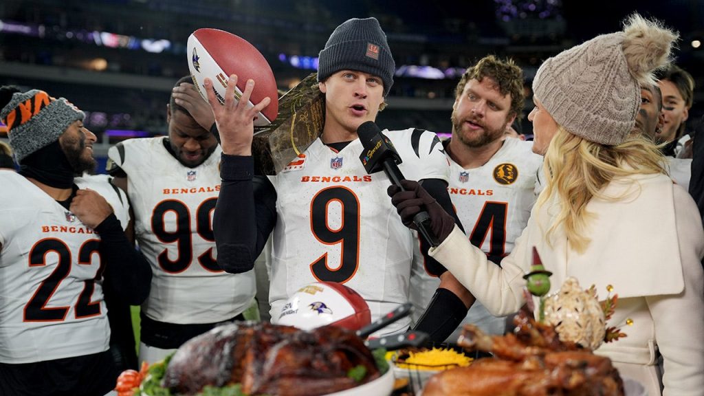Joe Burrow of the Bengals turns down Maryland crabs following victory against the Ravens