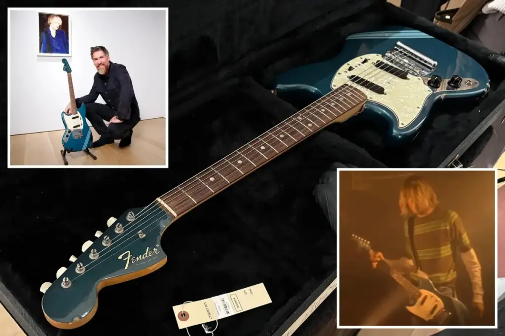 Kurt Cobain's famous 'Smells Like Teen Spirit' Fender Mustang will be auctioned in NYC.