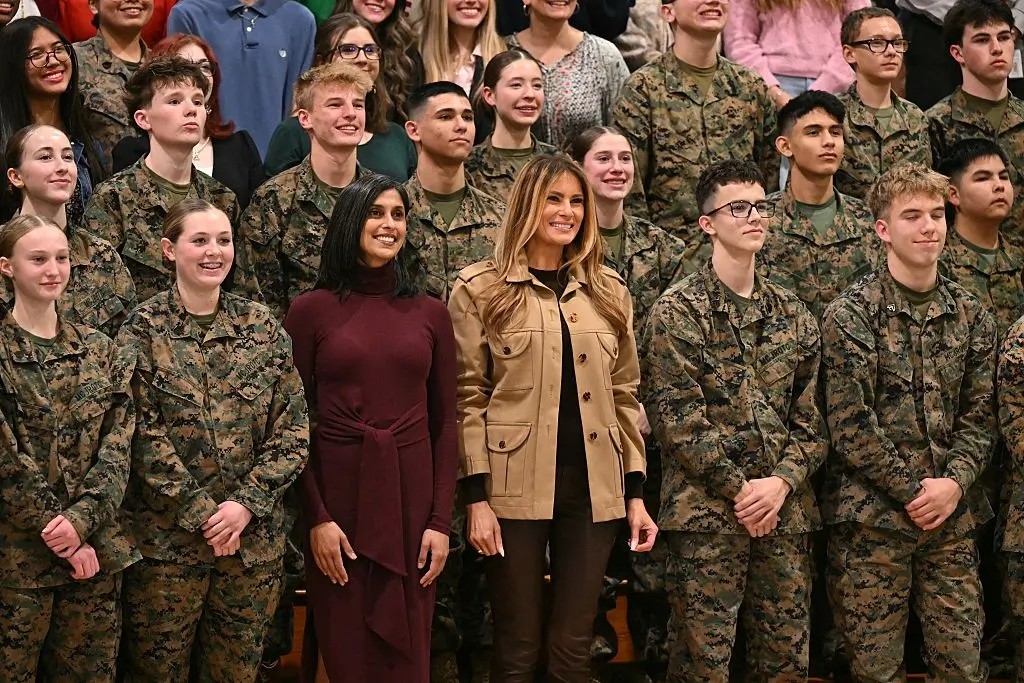 Melania Trump and Usha Vance meet with U.S. service members and their families at Camp Lejeune in North Carolina.