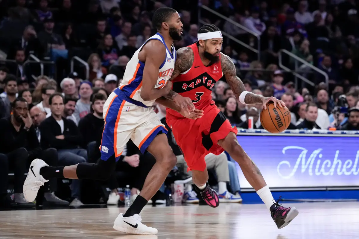 Mikal Bridges of the Knicks successfully takes on the tough challenge of defending Brandon Ingram