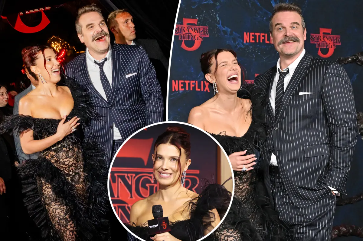 Millie Bobby Brown and David Harbour show up for 'Stranger Things 5' premiere following bullying allegations.