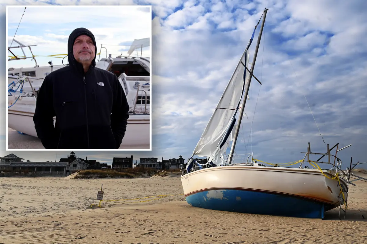 New Jersey residents frustrated with an ex-con's boat on the shore