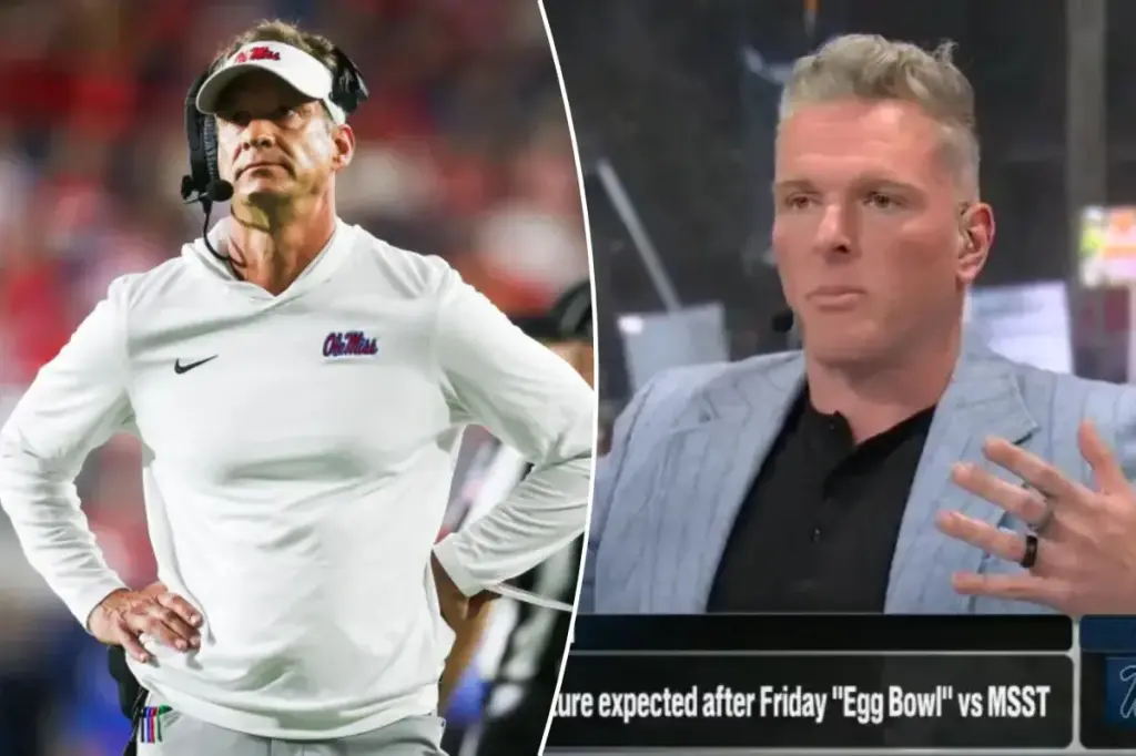 Pat McAfee urges Lane Kiffin to remain at Ole Miss amid rising interest from LSU and Florida.