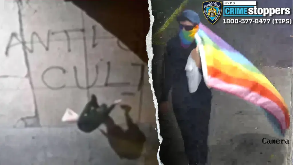 Police look for suspect with Pride flag who damaged three churches with graffiti