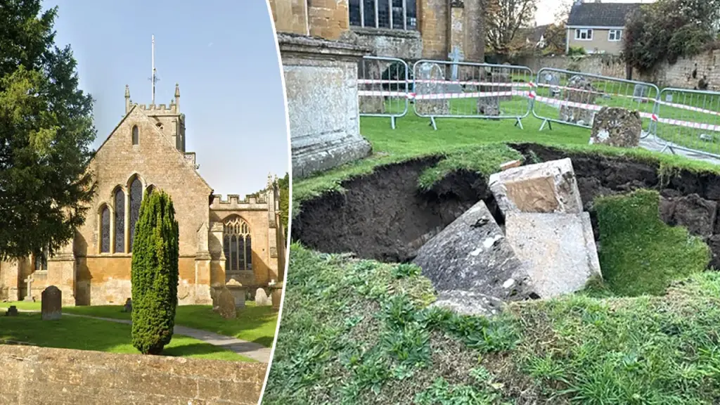 Rare sinkhole exposes 300-year-old vault in churchyard in England