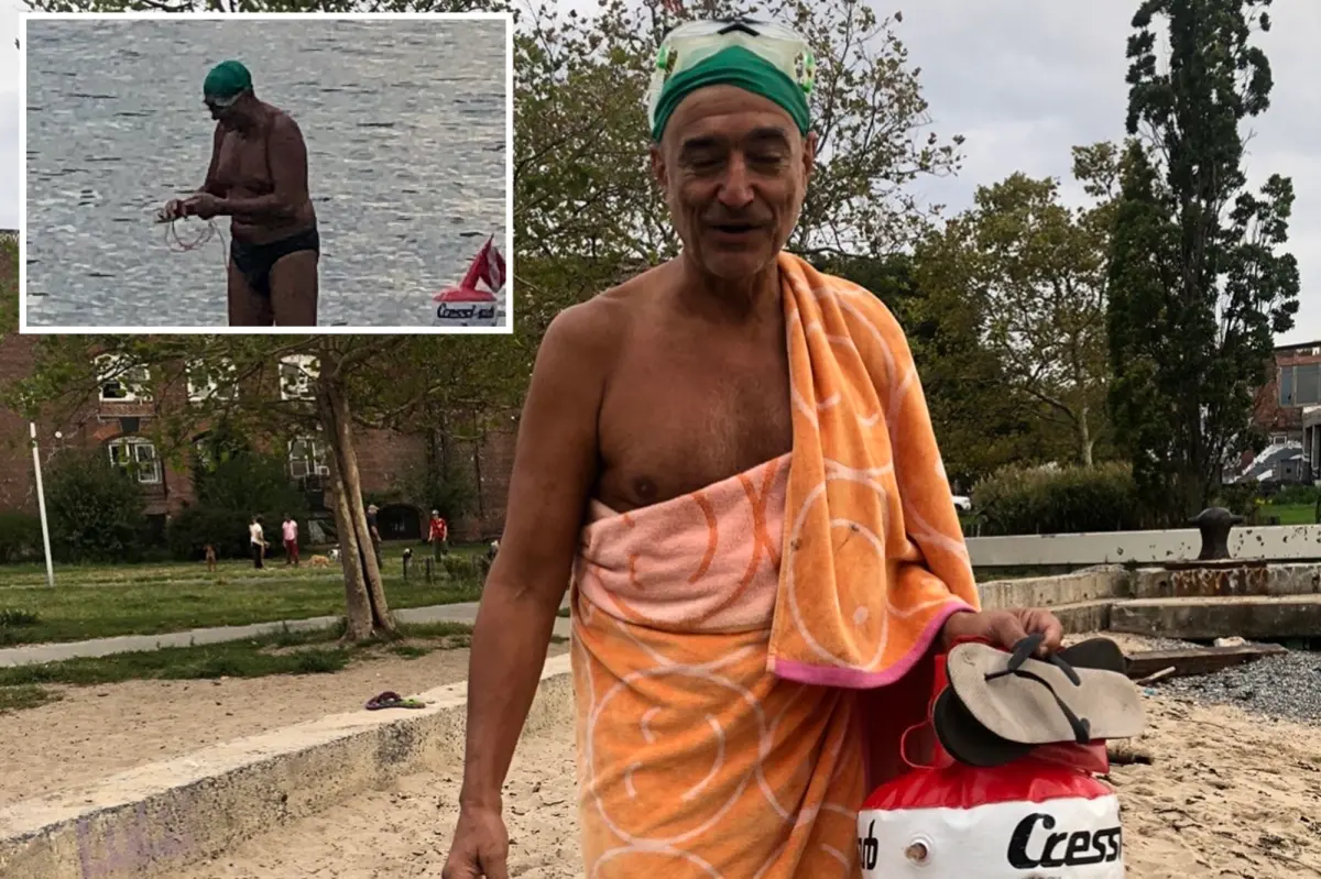 Sante Scardillo swims daily in the Red Hook channel.