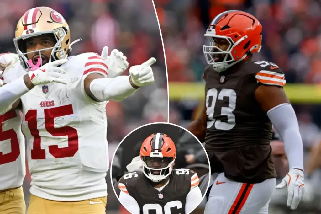 Shelby Harris of the Browns criticizes Jauan Jennings of the 49ers following a reported taunting event