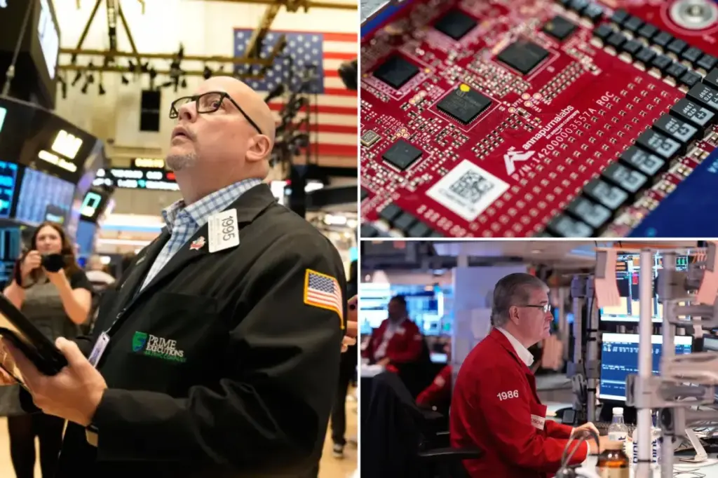 Stocks face their toughest day in a month due to worries about AI and decreased expectations for interest rate reductions.