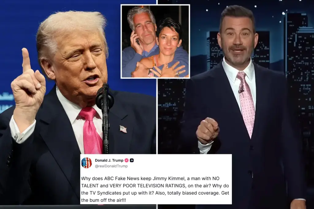 Trump criticizes Jimmy Kimmel and ABC after the late-night host says the president is 'preparing for Hurricane Epstein'