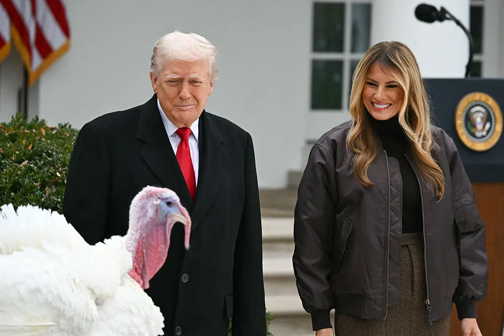 Trump grants pardons to turkeys ‘Gobble’ and ‘Waddle’ during the traditional Thanksgiving Turkey Presentation ceremony