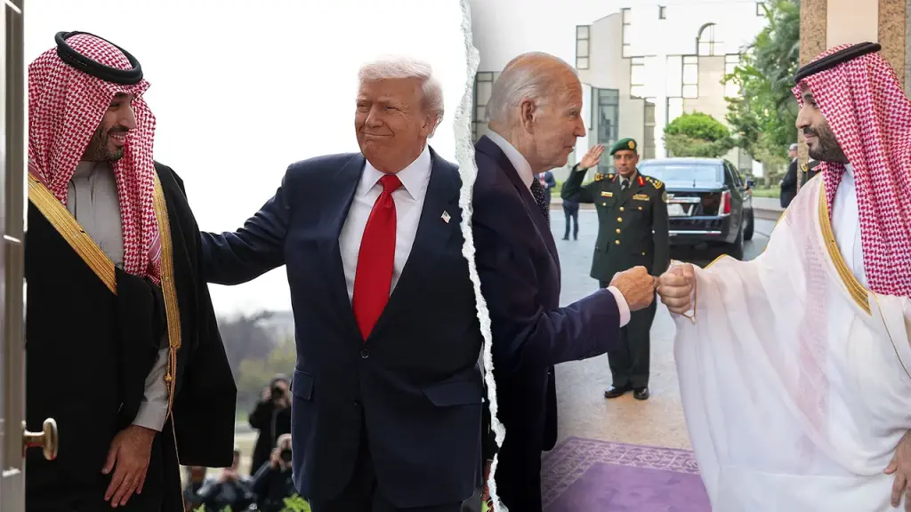 Trump greets Saudi Crown Prince with a handshake and takes a jab at Biden's fist bump