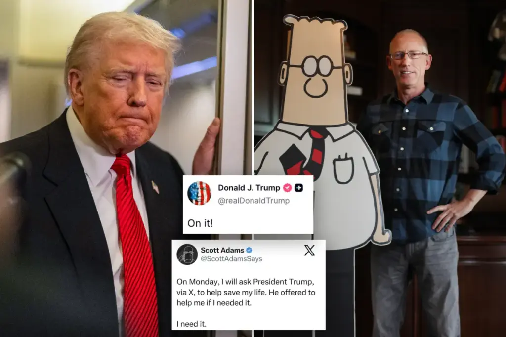 Trump offers to assist 'Dilbert' creator Scott Adams in getting cancer treatment.