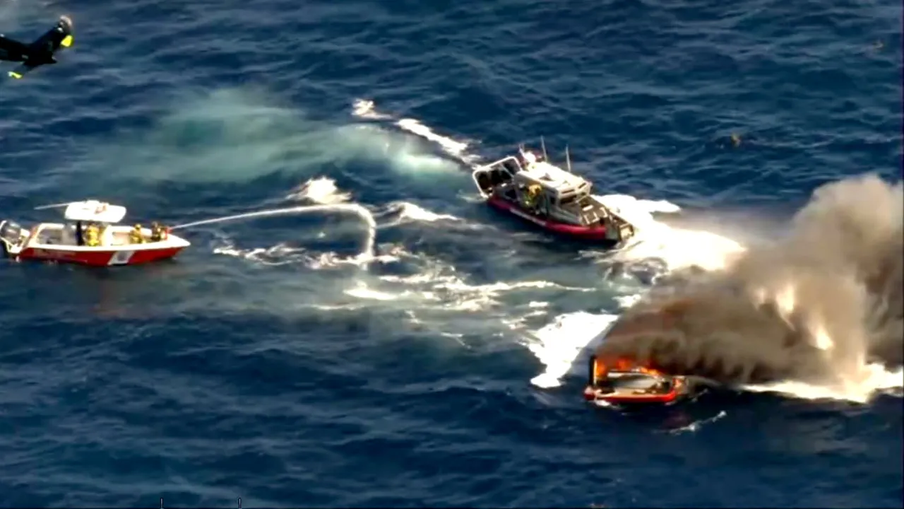 Two people saved after their boat caught fire near Hallandale Beach, Florida