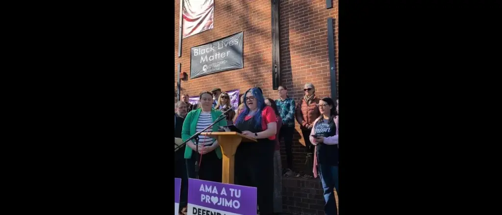 Union Leader with Blue Hair Criticizes ICE as Liberals Rally Against Trump Administration