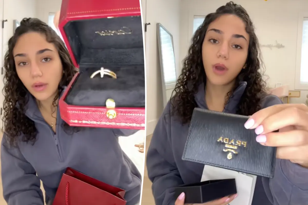 Antonia, daughter of Melissa and Joe Gorga, displays her Christmas gifts worth over $10,000, featuring Cartier jewelry and a Prada wallet.
