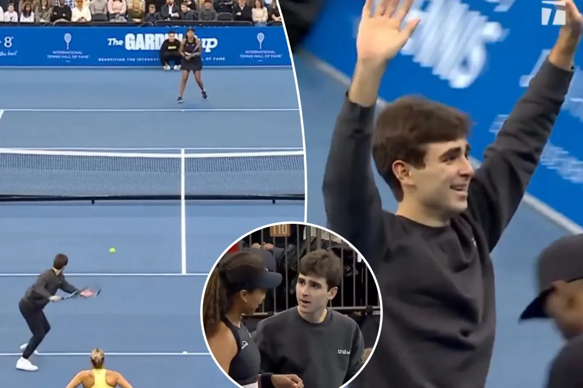 Aryna Sabalenka and Naomi Osaka have a fan step in for them during their match at MSG