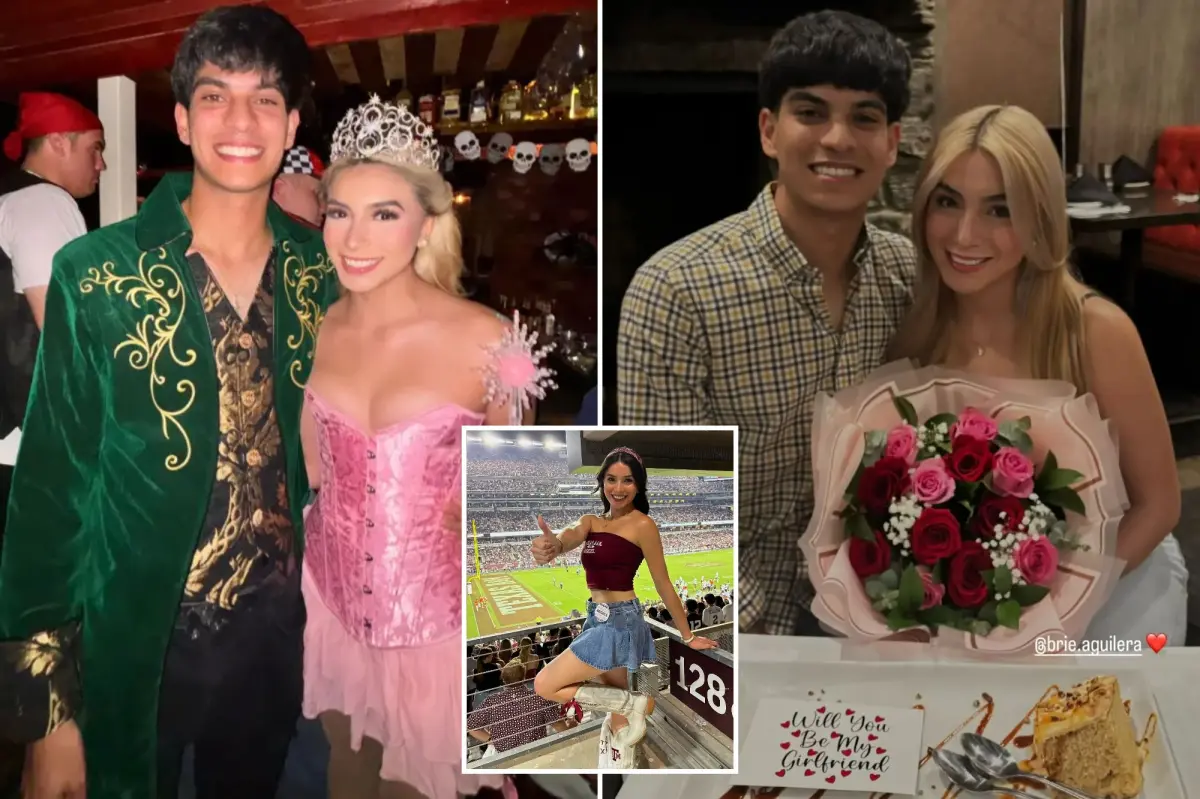 Brianna Aguilera, a Texas A&M cheerleader, happily poses with her boyfriend shortly before witnesses heard them argue before her tragic fall.