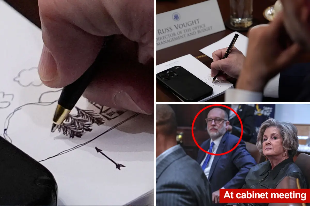 Budget chief Russ Vought seen drawing during Trump cabinet meeting