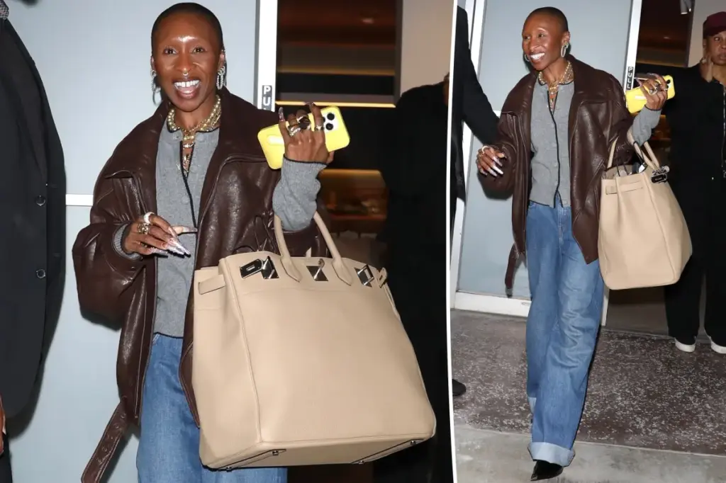 Cynthia Erivo sports an oversized Hermès Birkin 50 in New York City