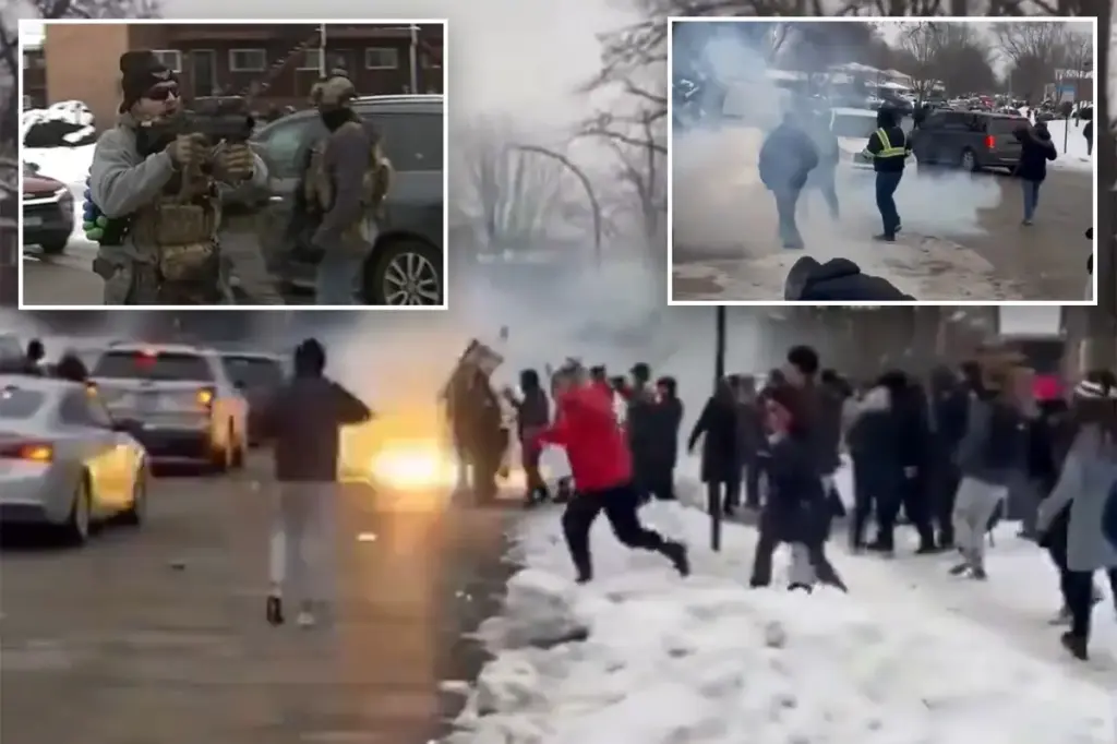 Demonstrators throw snowballs at immigration officials close to Chicago