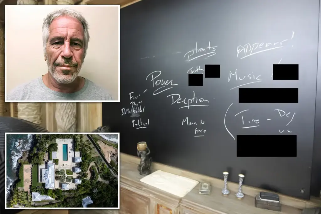 Examine the unsettling notes written on the blackboard at Jeffrey Epstein's private island.
