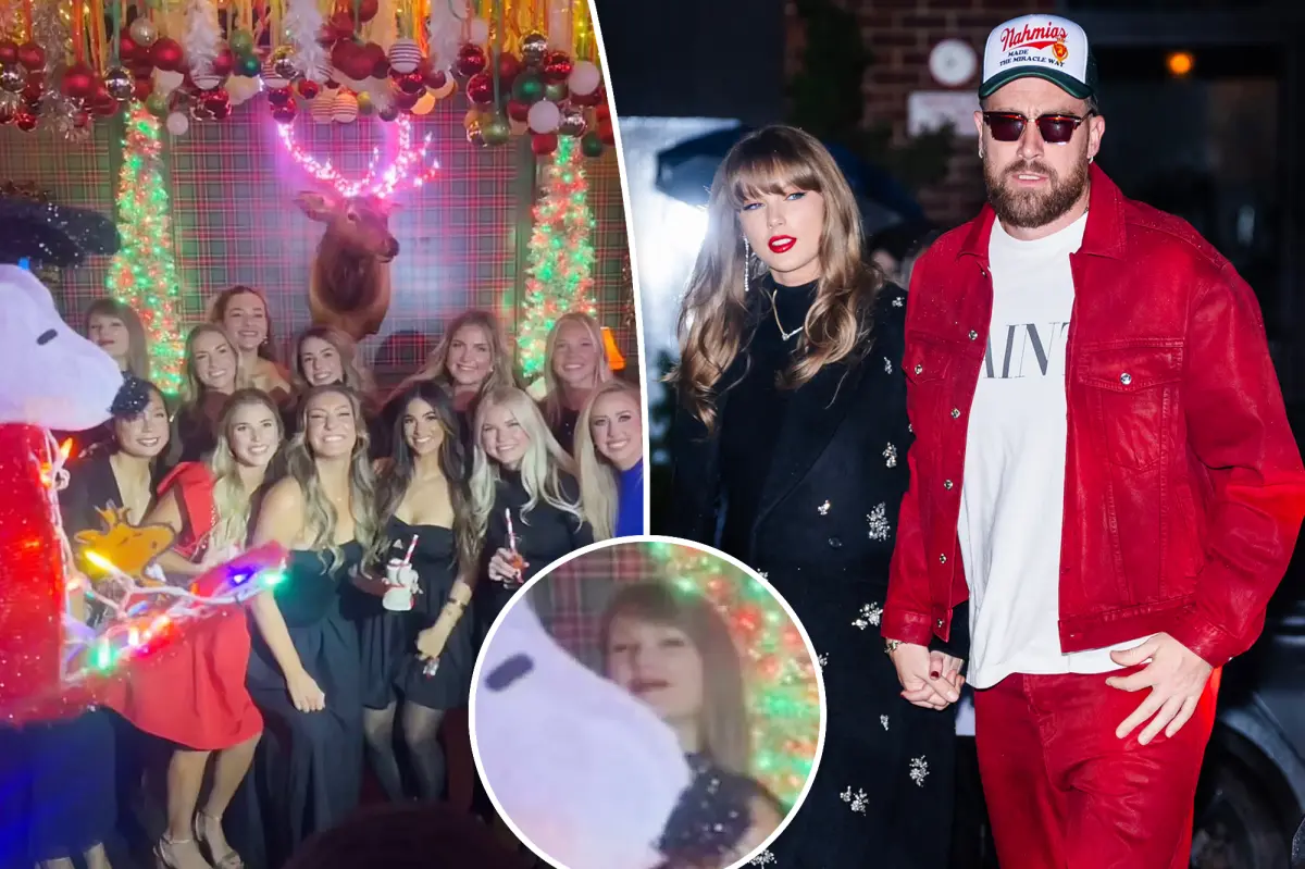 Fans notice Taylor Swift in the group photo of WAGs at the Chiefs Christmas party.