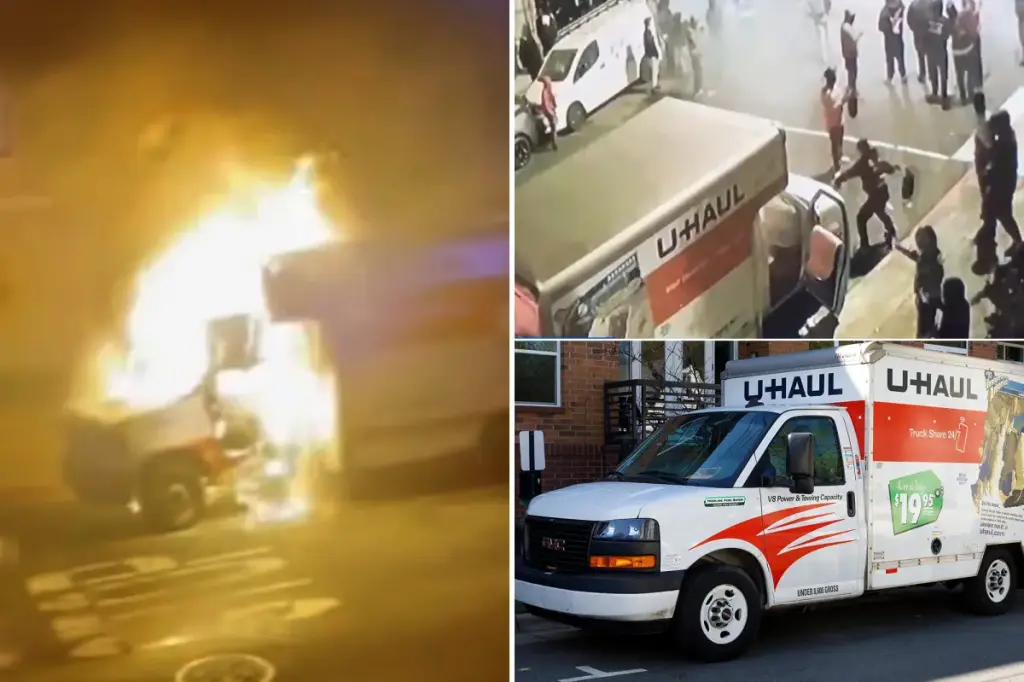 Footage captures U-haul ablaze during a sideshow in San Francisco