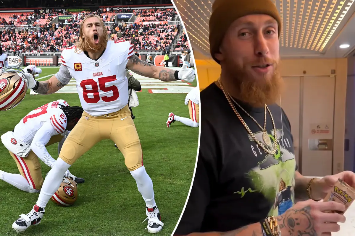 George Kittle opens a rare Pokémon pack after the 49ers' big victory: 'That was awesome'