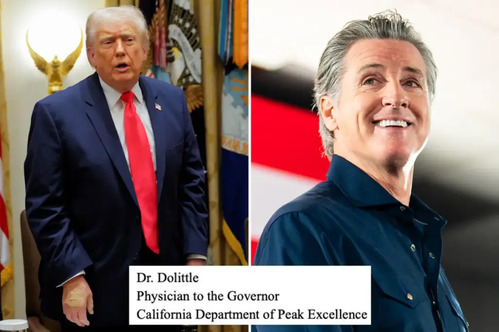 Governor Gavin Newsom mocks Trump with fake health update