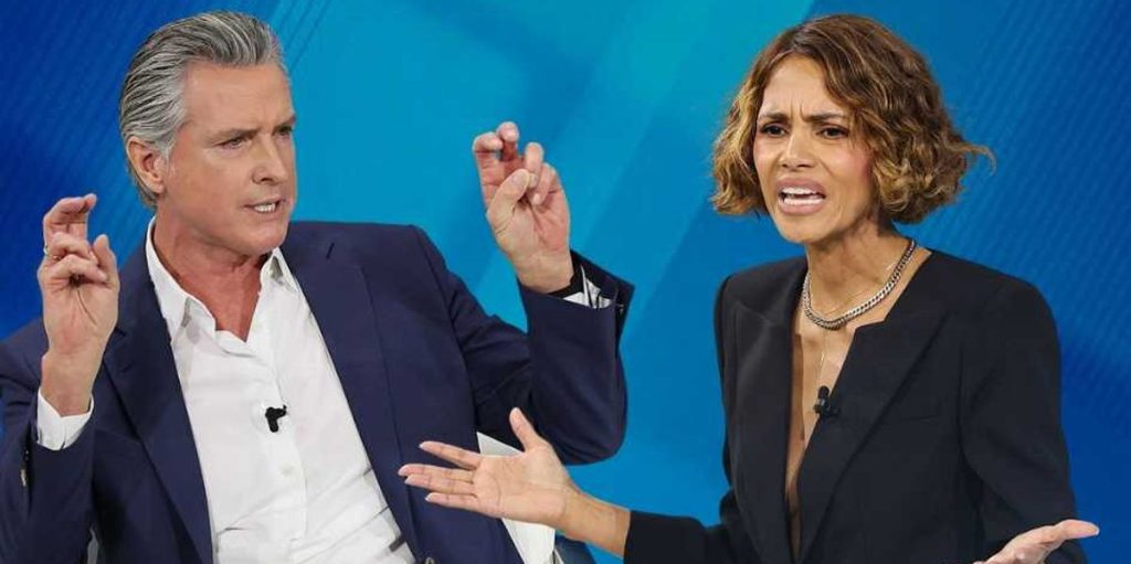 Halle Berry criticizes false feminist Gavin over his presidential campaign.