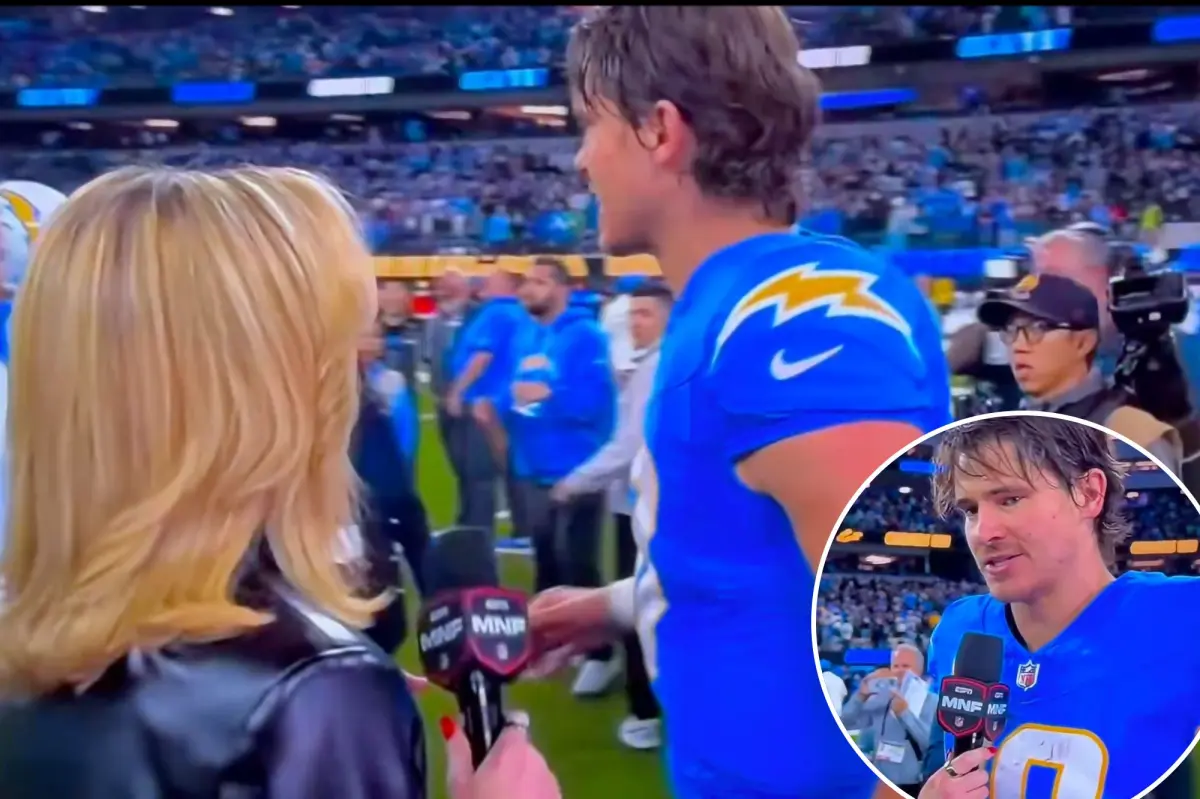 Justin Herbert experiences an uncomfortable exchange with Laura Rutledge following 'MNF' victory