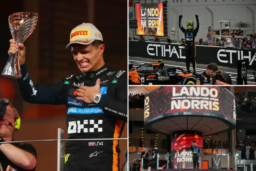 Lando Norris, a McLaren driver, secures his first F1 championship at the Abu Dhabi Grand Prix.