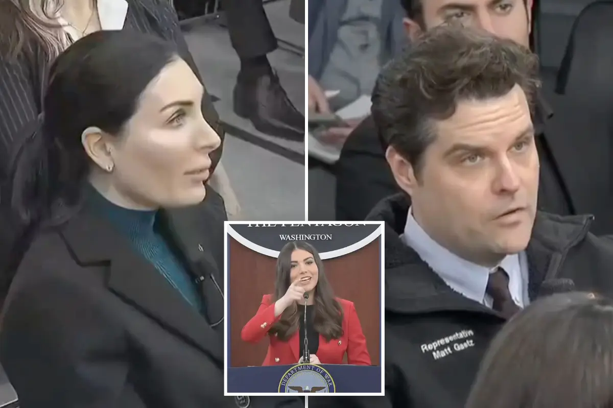 Laura Loomer and Matt Gaetz attend the first Pentagon briefing after the press corps steps back.
