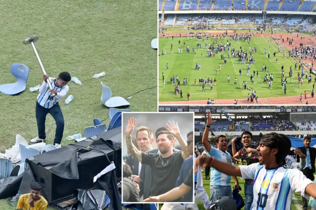 Lionel Messi's short visit at an Indian soccer match causes uproar as supporters vandalize the stadium