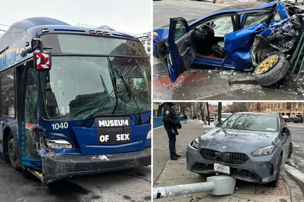 MTA bus collides with several cars, leaving 7 injured in chaotic NYC incident that felt surreal