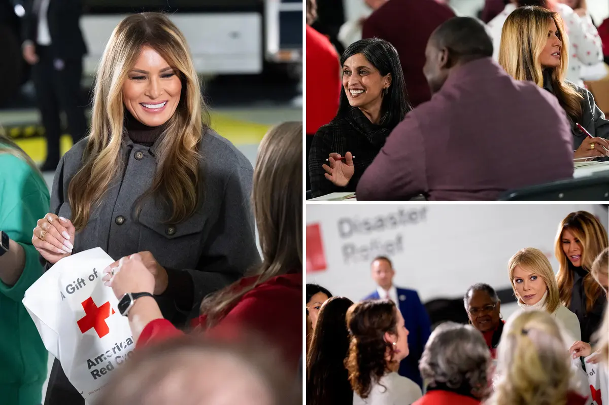 Melania Trump, Usha Vance, and Cheryl Hines prepare handwritten messages and care packages for military personnel.