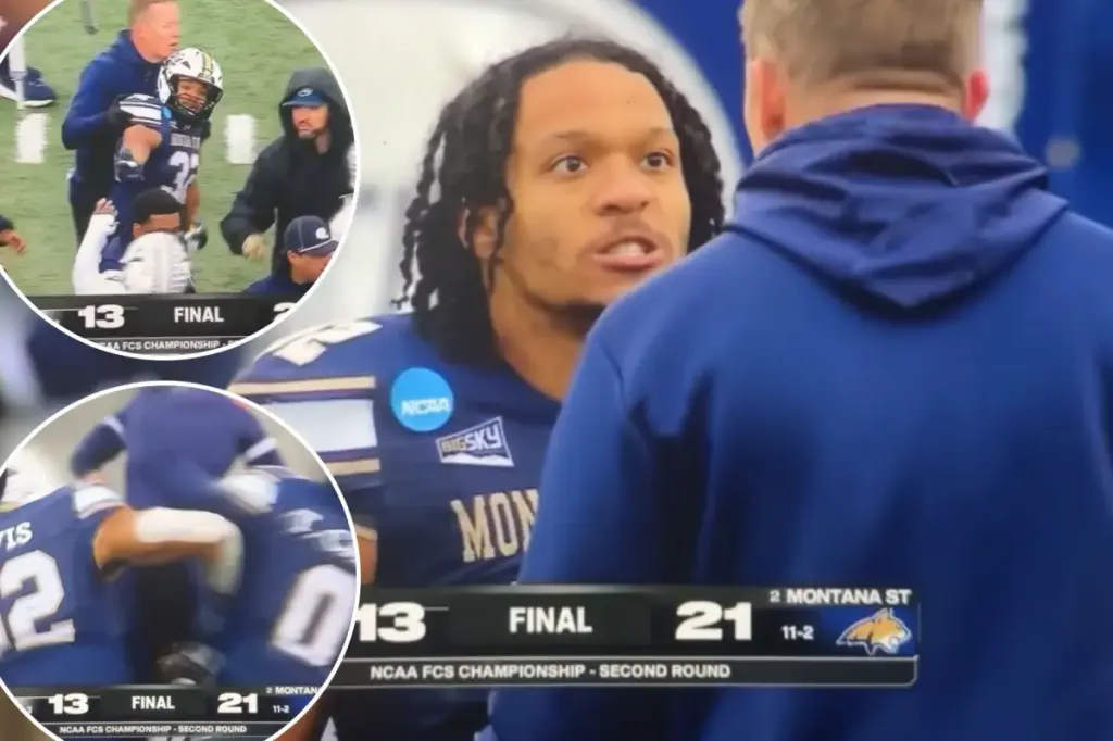 Montana State's running back and head coach have a confrontation following their FCS playoff victory