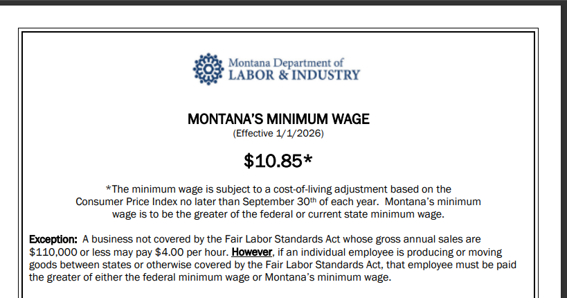 Montana residents will see alterations in taxes and wages in 2026.