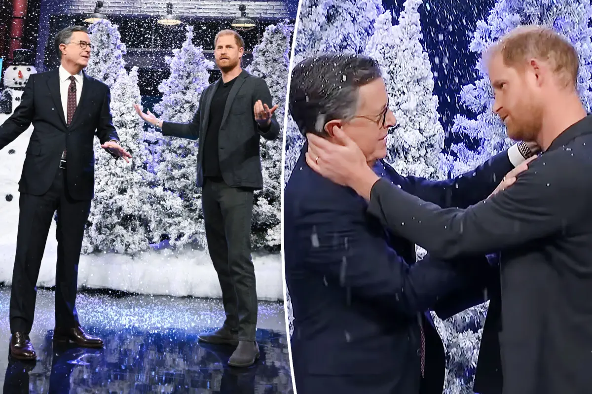 Prince Harry almost kisses Stephen Colbert in a 'Late Show' skit