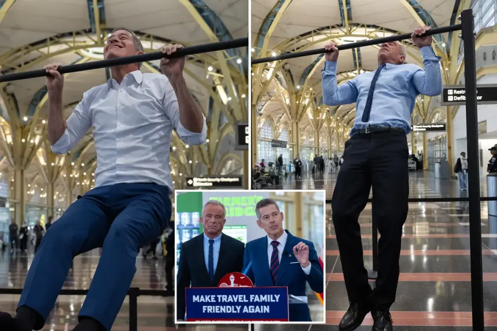RFK Jr. and Duffy compete in pull-ups at DCA while promoting a $1B plan to create mini-gyms and healthier food choices at airports