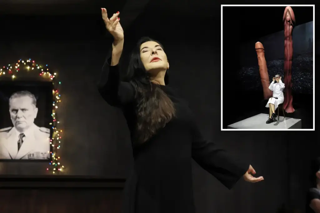 Raunchy art exhibit featuring 12-foot penises by Marina Abramović set to open at Park Avenue Armory as prominent figures clash over the eviction of a children's group.