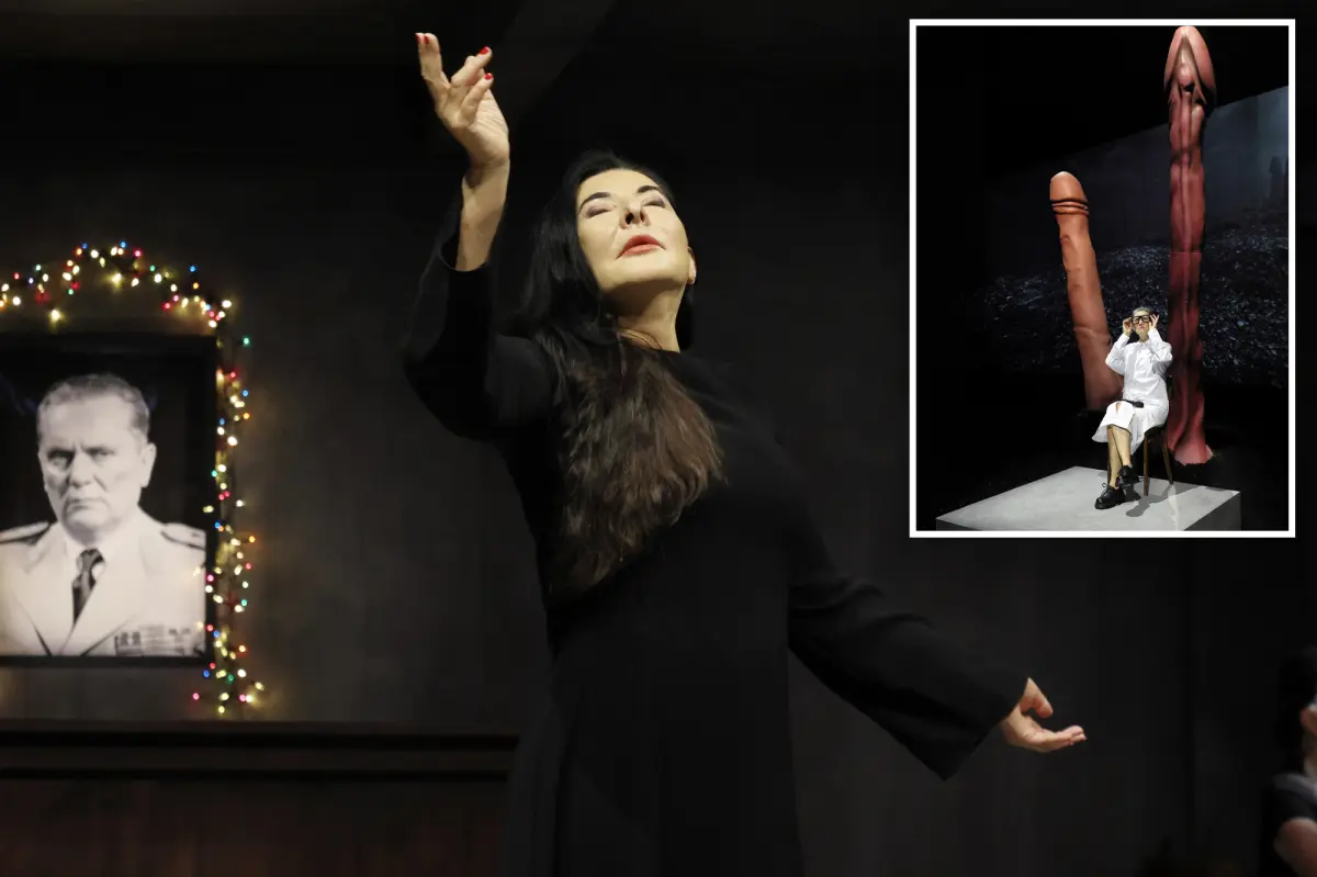 Raunchy art exhibit featuring 12-foot penises by Marina Abramović set to open at Park Avenue Armory as prominent figures clash over the eviction of a children's group.
